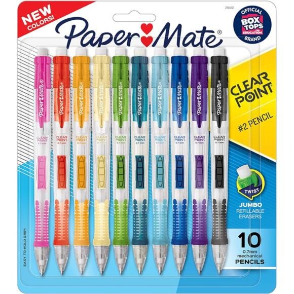 Clearpoint 0.7mm Mechanical Pencils, HB #2 Lead, Assorted‎ Colors, 10 Pack - Picture 1 of 8